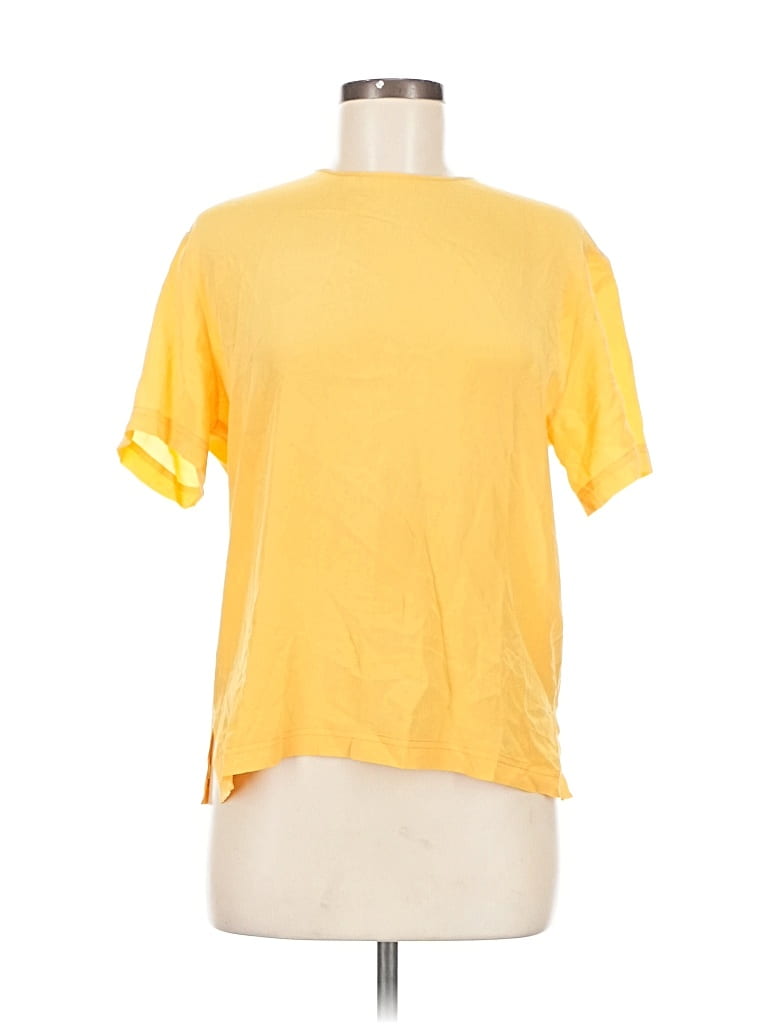 Pre-owned Liz Claiborne Collection Short Sleeve Top Yellow Crew Neck Tops