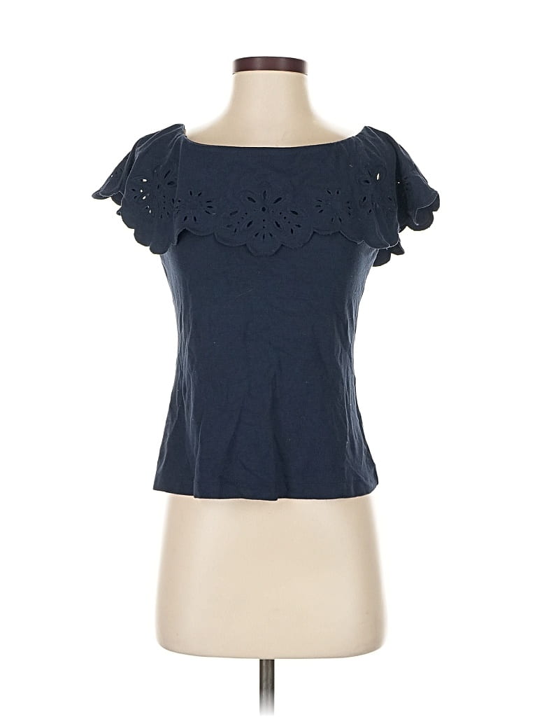 Pre-owned Ann Taylor Factory Short Sleeve Top Blue Sweetheart Neckline Tops