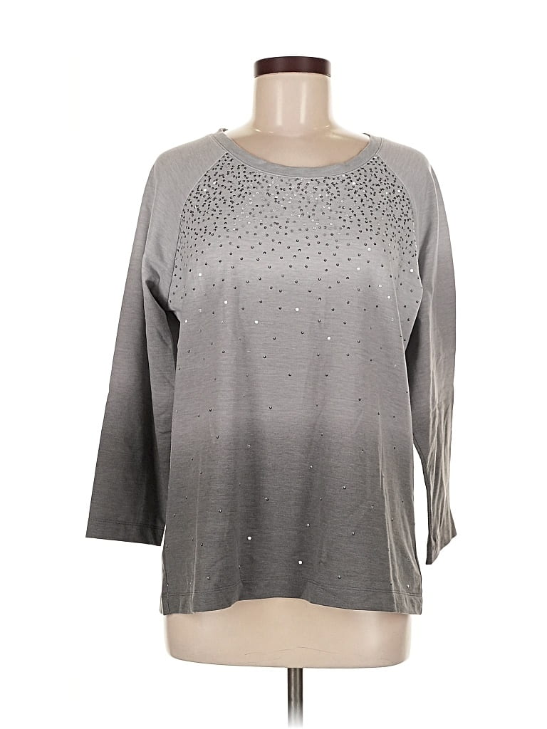 Pre-owned Quacker Factory 3/4 Sleeve Top Gray Crew Neck Tops