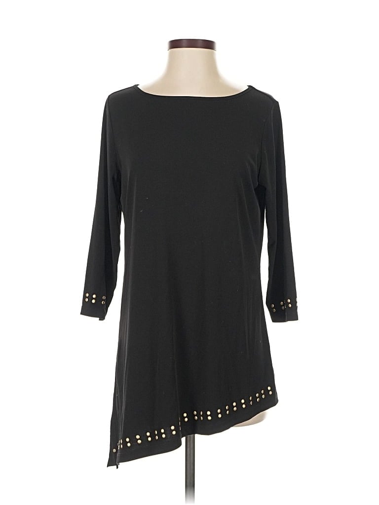 Pre-owned Susan Graver 3/4 Sleeve Top Black Boatneck Tops