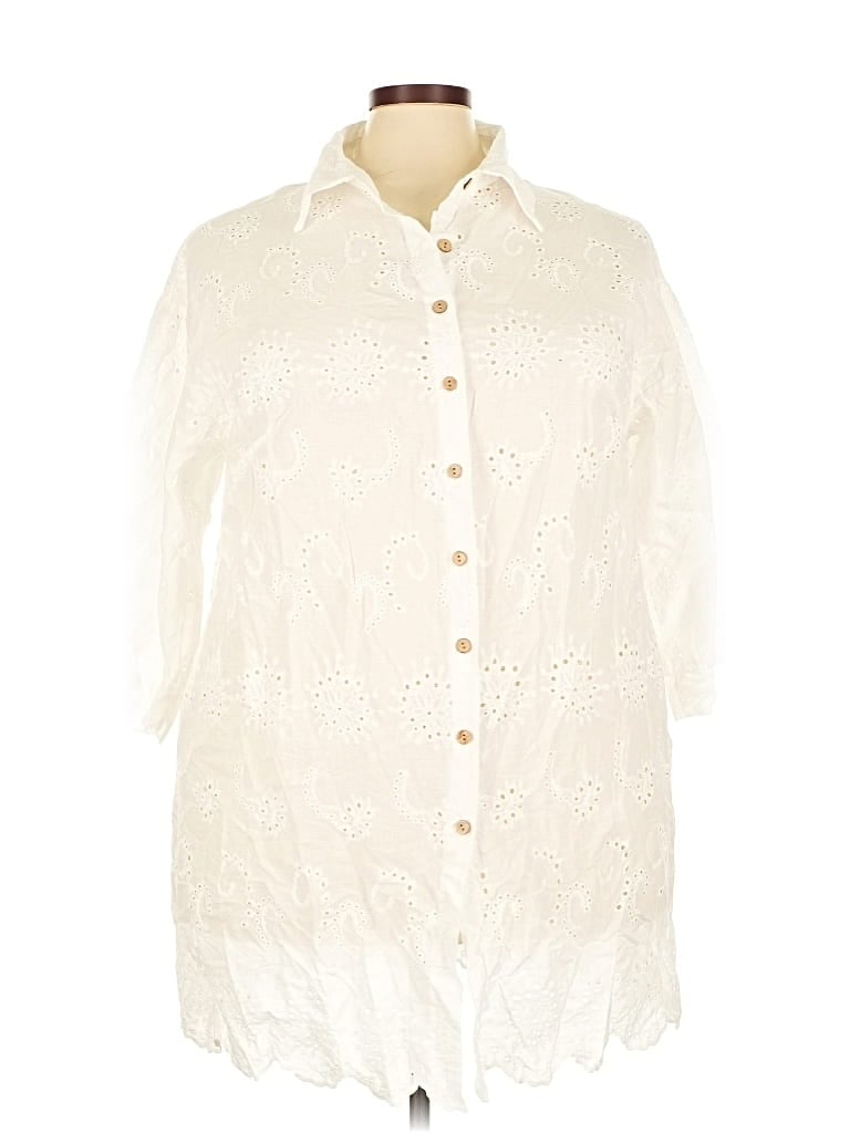 Pre-owned Unbranded 3/4 Sleeve Button Down Shirt In White