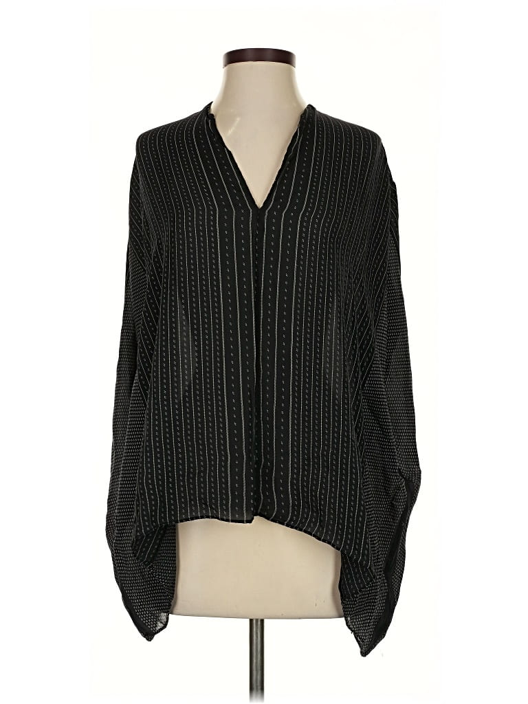 Pre-owned Vince 3/4 Sleeve Silk Top Black Plunge Neckline Tops