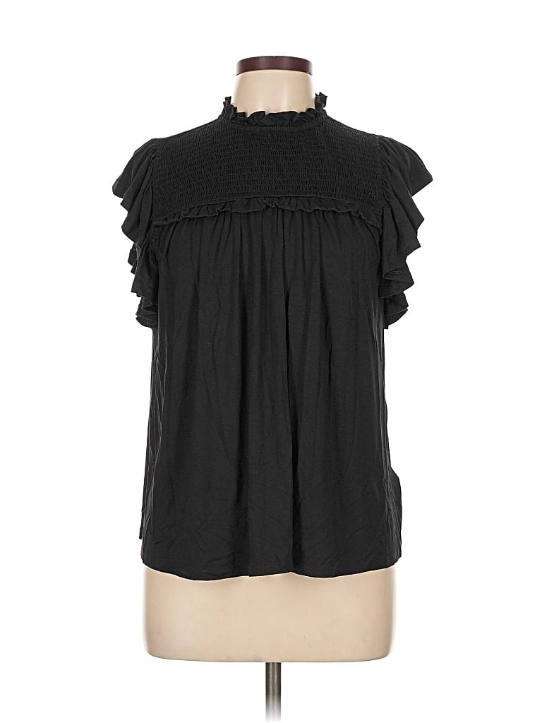 Pre-owned Cable & Gauge Short Sleeve Blouse In Black
