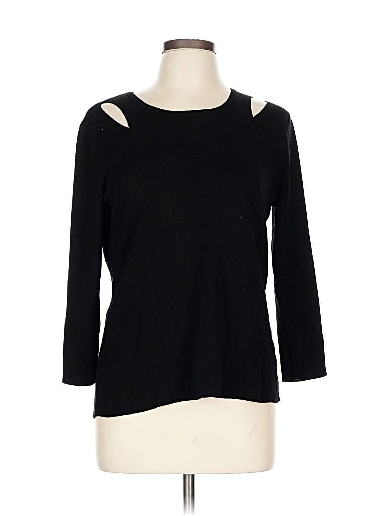 Pre-owned Cable & Gauge 3/4 Sleeve Top Black Keyhole Neckline Tops