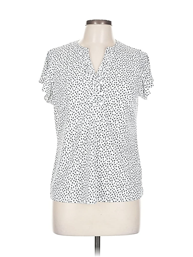 Pre-owned Adrianna Papell Short Sleeve Blouse In White