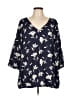 JunaRose 100% Viscose Floral Blue 3/4 Sleeve Blouse Size L - photo 1