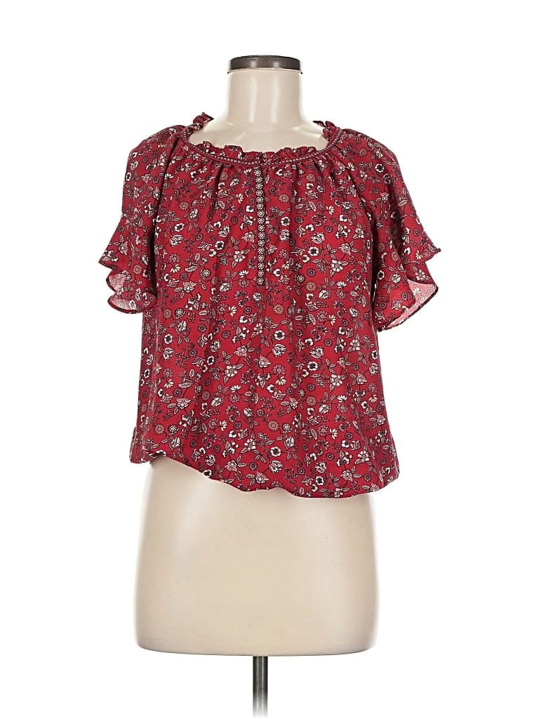Pre-owned Max Studio Short Sleeve Blouse In Red