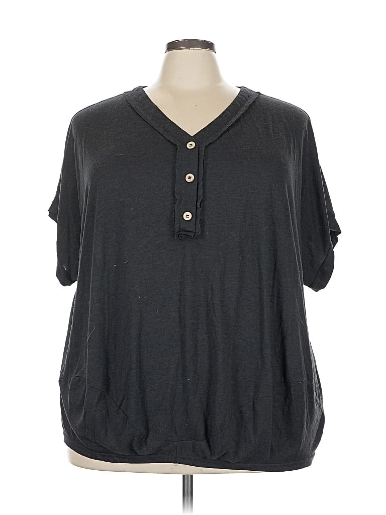 Pre-owned Shein Curve Short Sleeve Henley Shirt In Black