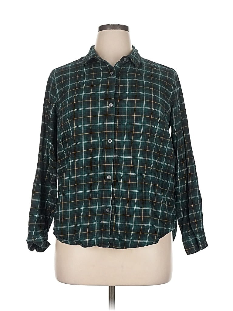 Pre-owned Old Navy Long Sleeve Button Down Shirt In Green