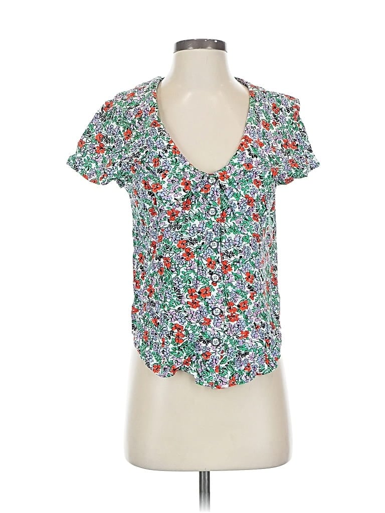 Pre-owned Maeve By Anthropologie Short Sleeve Blouse In Blue
