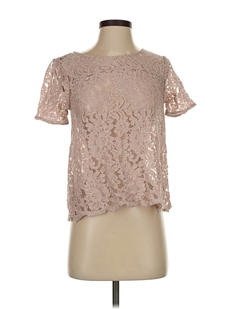 Pre-owned Ann Taylor Loft Short Sleeve Top Tan Mock Neckline Tops In Brown