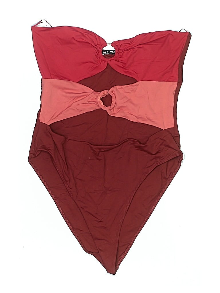 Pre-owned Zara One Piece Swimsuit In Burgundy
