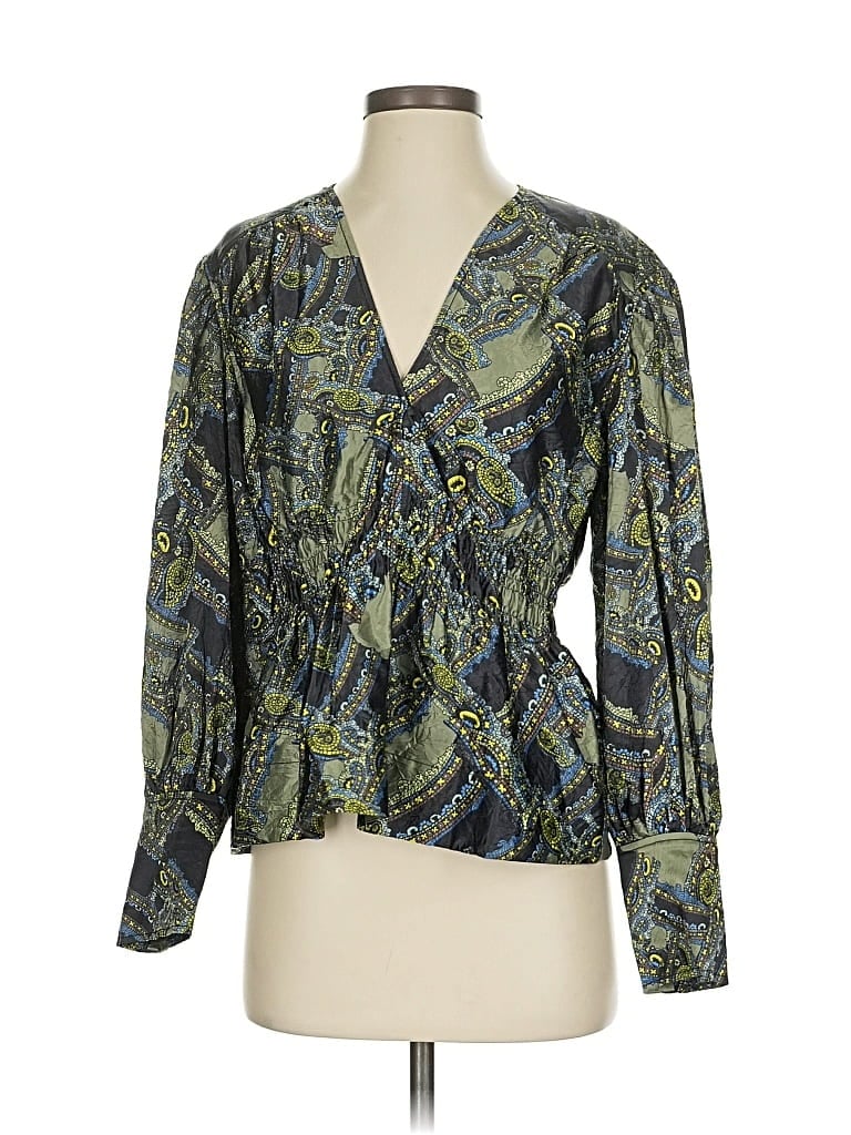 Pre-owned Ganni Long Sleeve Blouse In Green