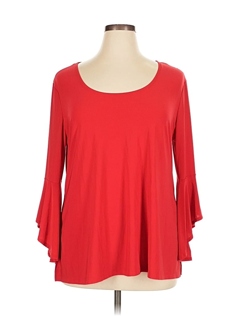 Pre-owned Slinky Brand 3/4 Sleeve Top Red Scoop Neck Tops