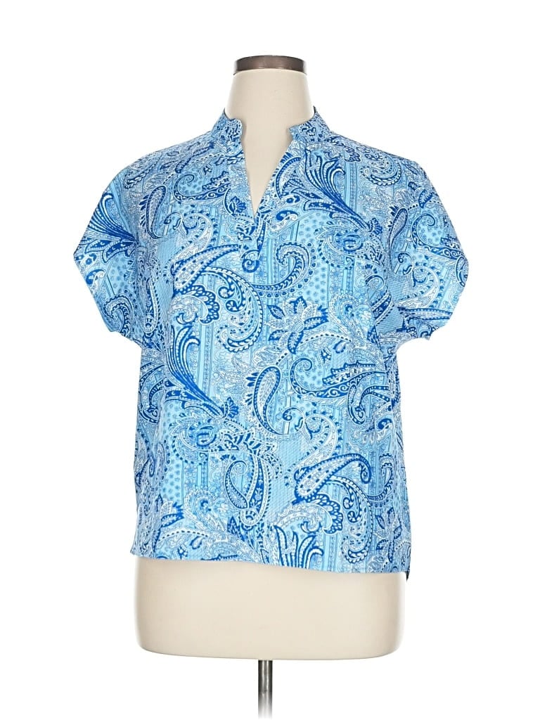 Pre-owned Unbranded Short Sleeve Blouse In Blue