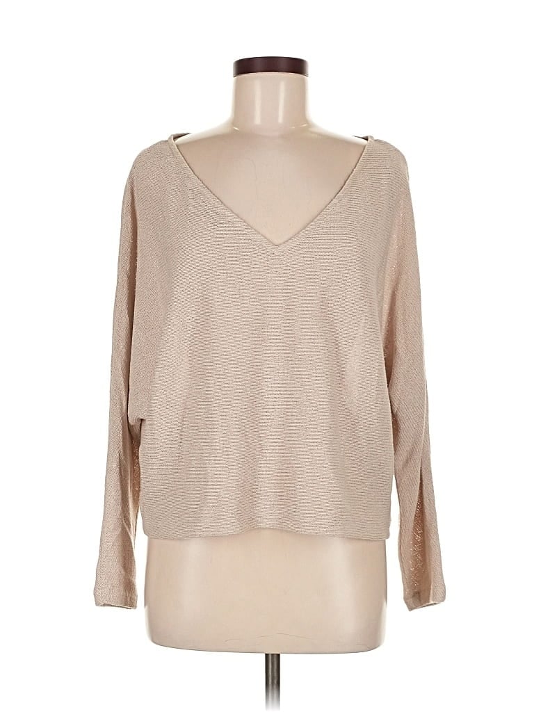 H&M Pre-owned Long Sleeve Top Tan Cold Shoulder Neckline Tops In Brown