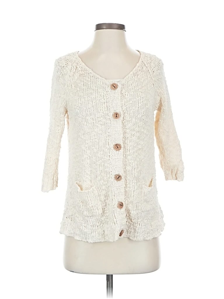 Pre-owned Anthropologie Cardigan Sweater In White