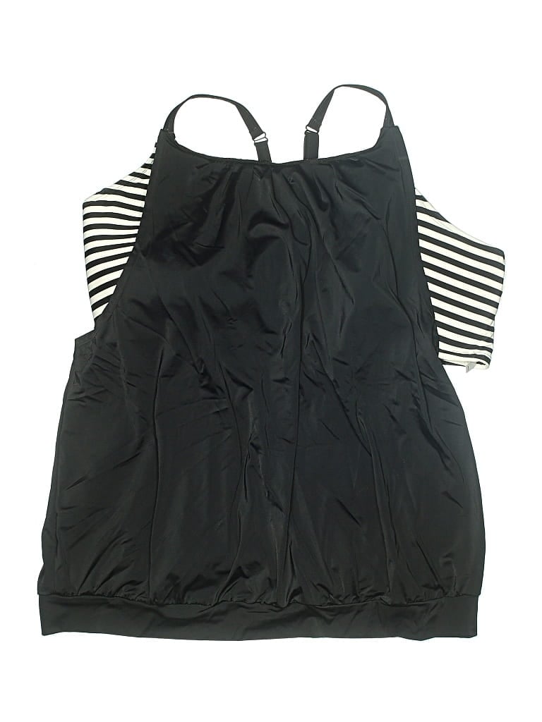 Pre-owned Swim By Cacique Swimsuit Top Black Stripes Pattern Swimwear