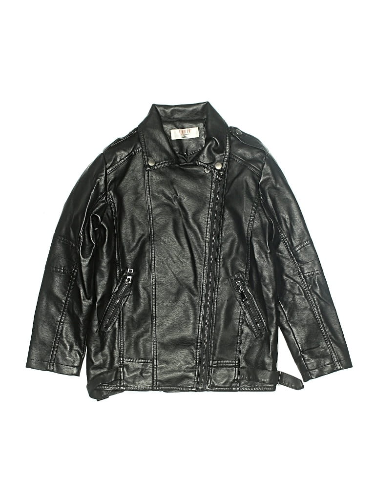 Pre-owned Assorted Brands Kids' Faux Leather Jacket In Black