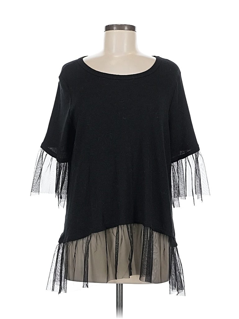 Pre-owned Pleione Short Sleeve Top Black Cold Shoulder Neckline Tops