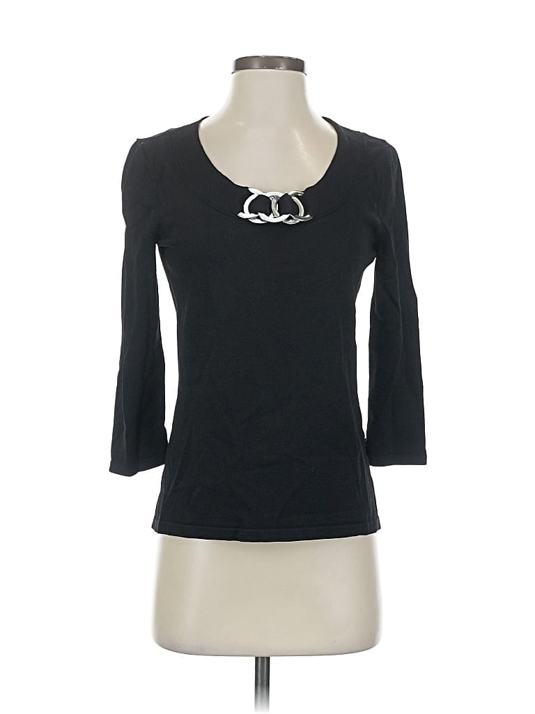 Pre-owned Jones New York Signature 3/4 Sleeve Top Black Keyhole Neckline Tops