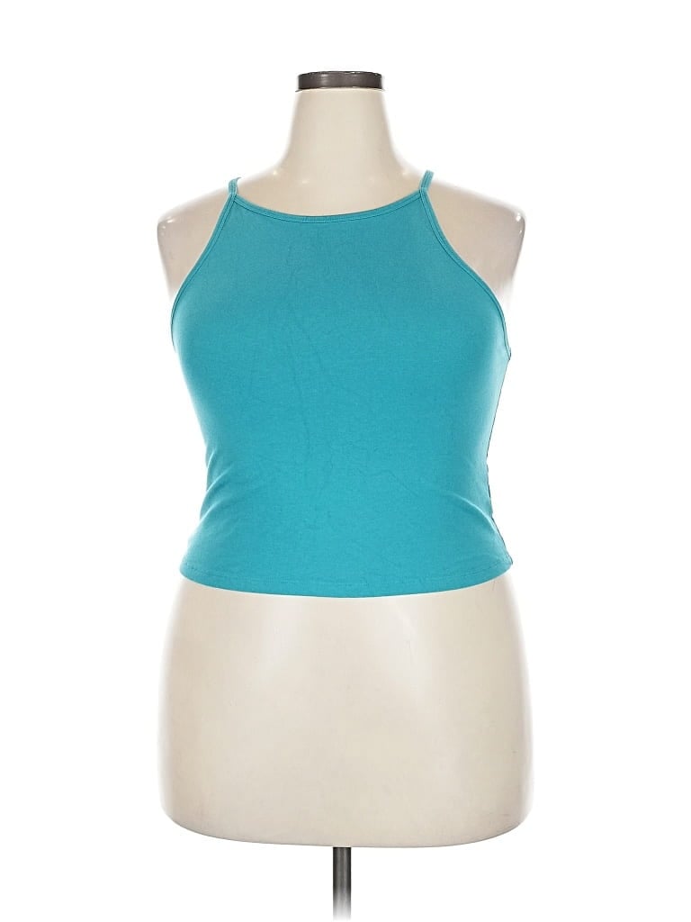 Pre-owned Torrid Tank Top Teal Halter Neckline Tops In Blue