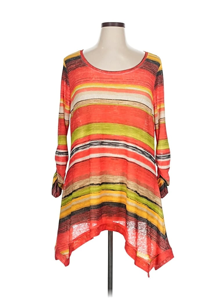 Pre-owned Premise 3/4 Sleeve Top Red Scoop Neck Tops