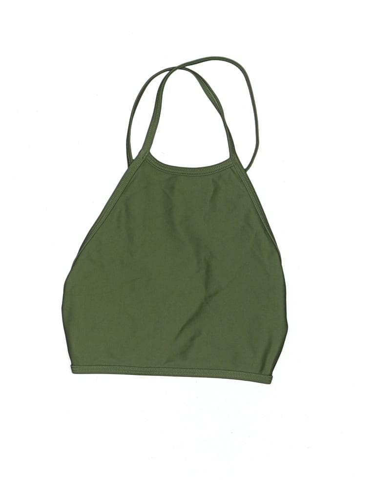 Pre-owned Aerie Swimsuit Top Green Solid Pattern Swimwear