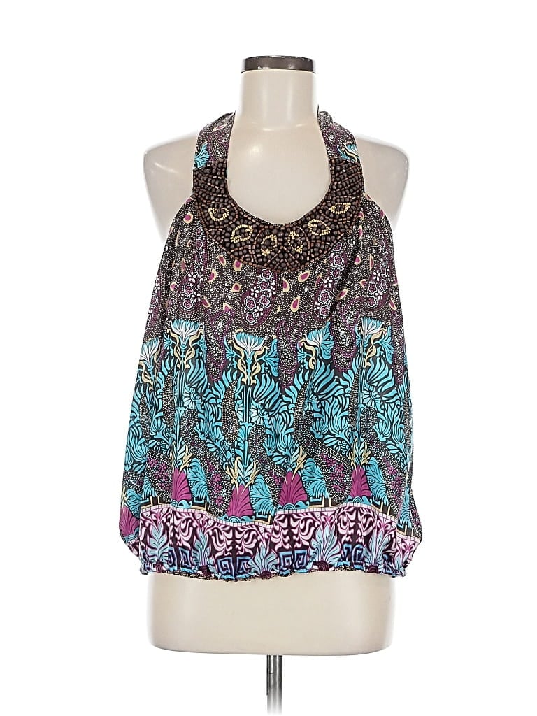 Pre-owned Trinity Sleeveless Silk Top Purple Halter Neckline Tops