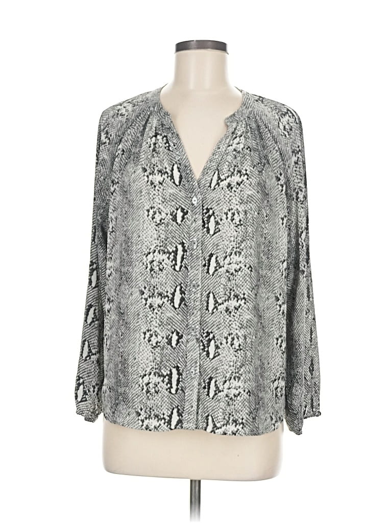 Pre-owned J.crew Factory Store Long Sleeve Blouse In Silver