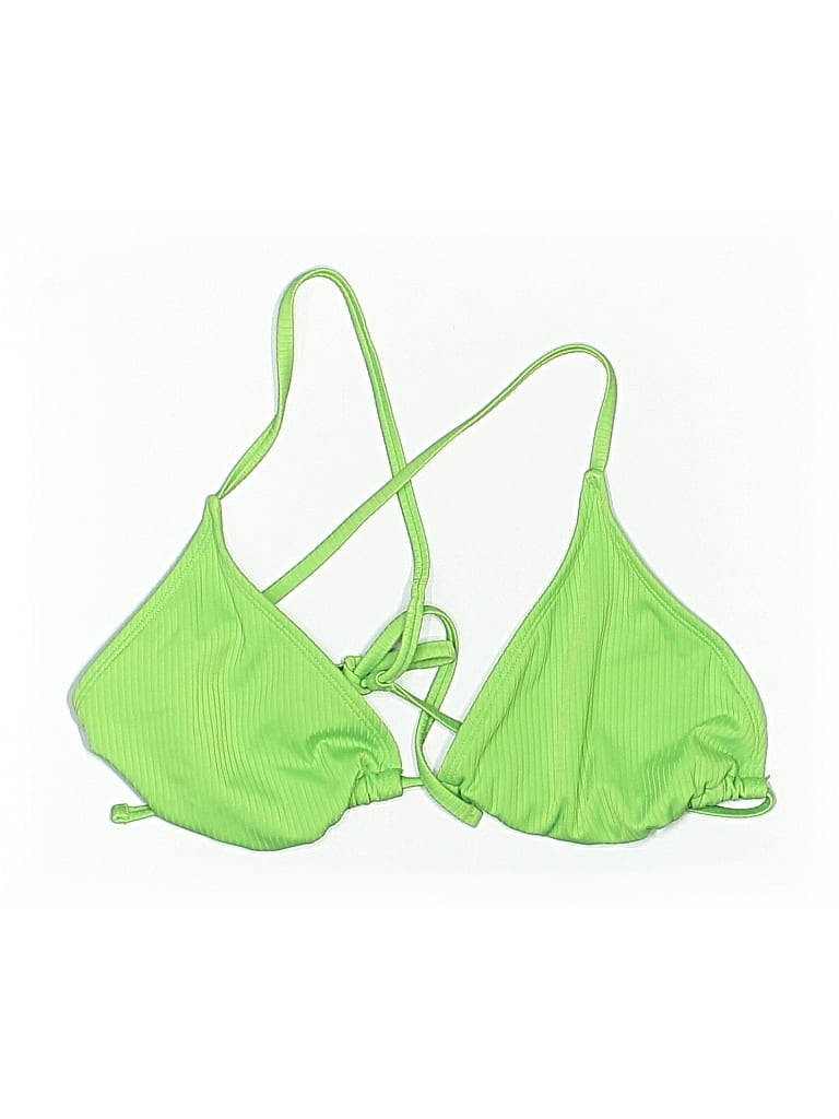 Pre-owned Wild Fable Swimsuit Top Green Solid Pattern Swimwear