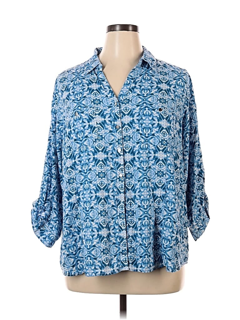 Pre-owned Coral Bay 3/4 Sleeve Button Down Shirt In Blue
