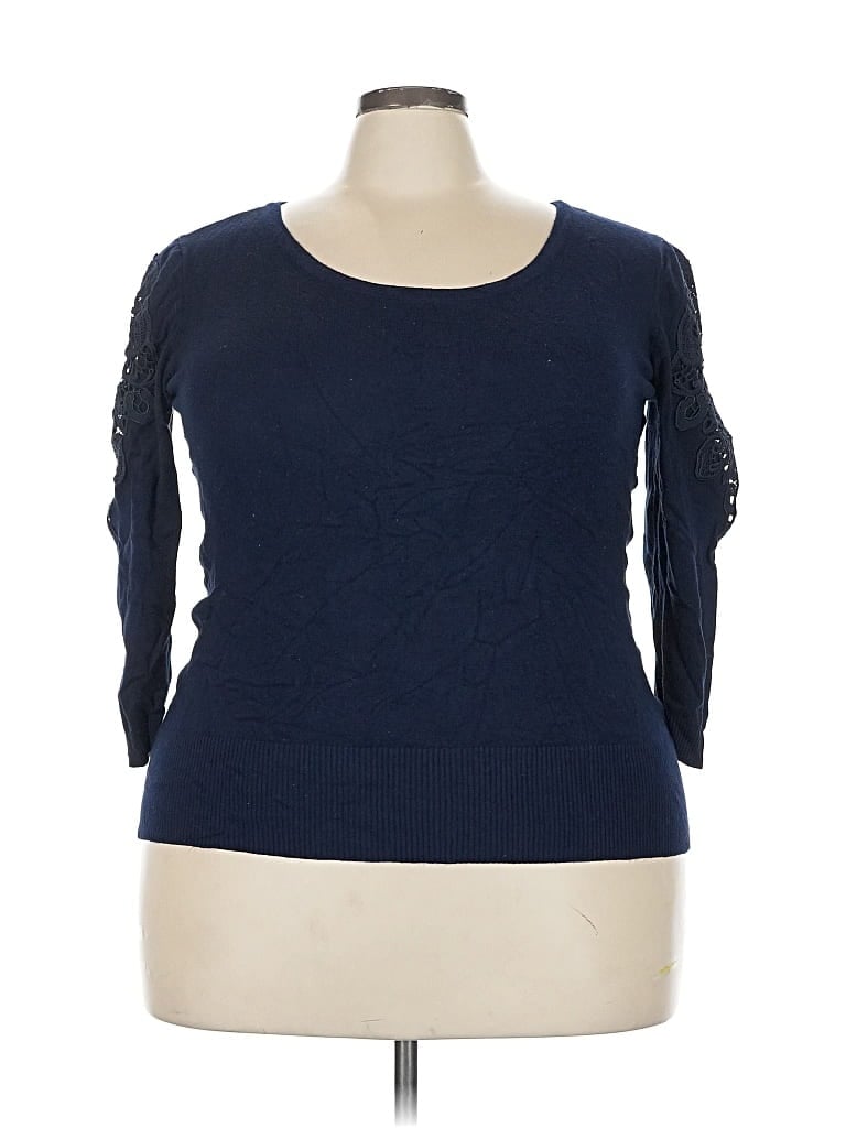 Pre-owned Roz & Ali 3/4 Sleeve Top Blue Boatneck Tops