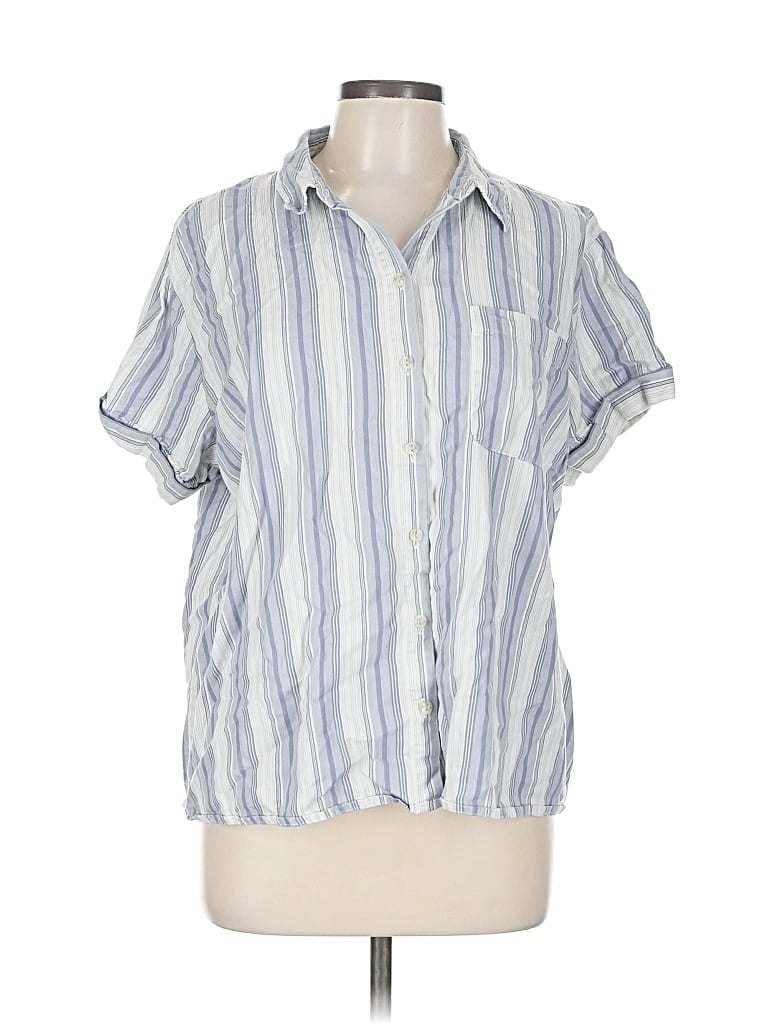 Pre-owned Universal Thread Short Sleeve Button Down Shirt In Blue