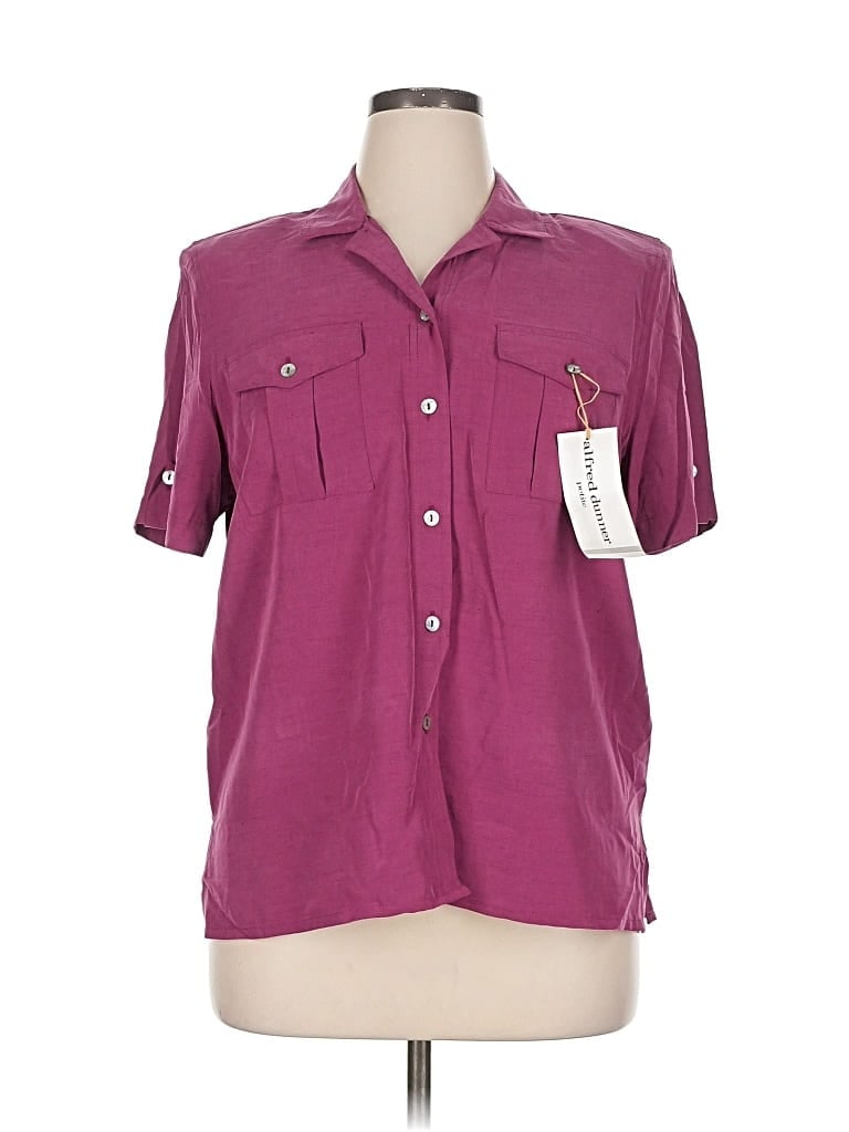 Alfred Dunner Short Sleeve Button Down Shirt In Purple