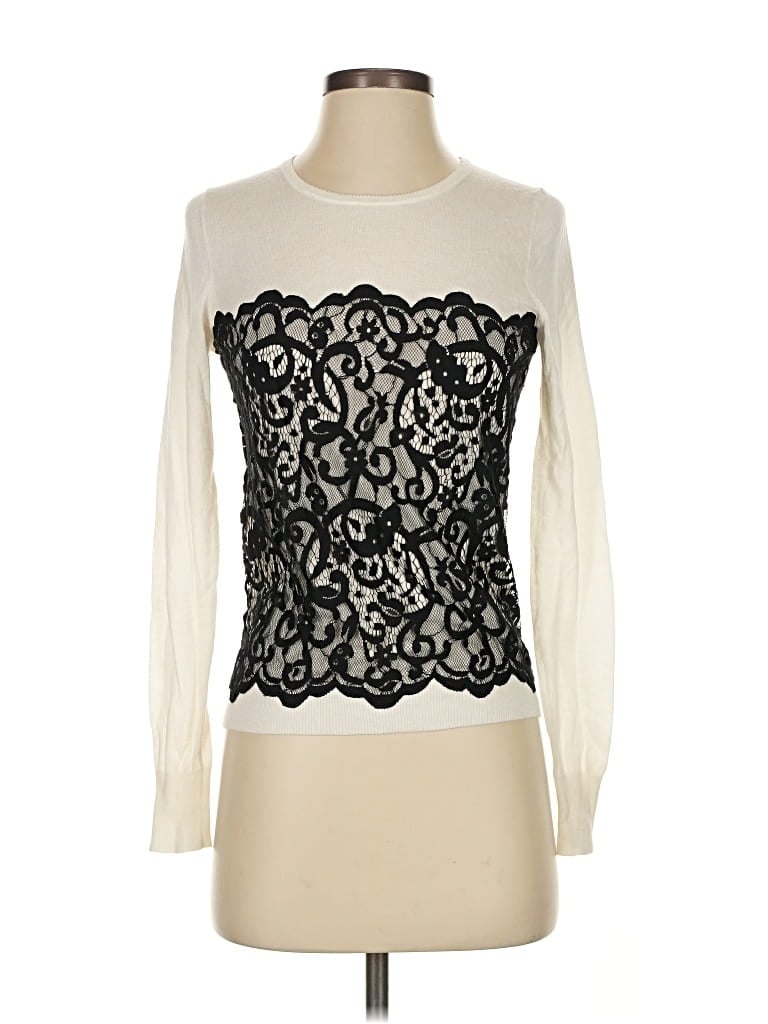 Pre-owned Ann Taylor Long Sleeve Top Ivory Mock Neckline Tops In White