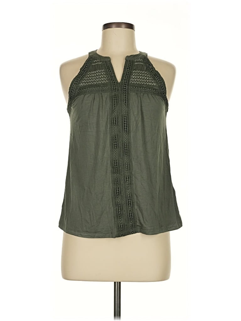 Click to view more detailed imagery on our partner's website Pre-owned Cable & Gauge Tank Top Green Halter Neckline Tops
