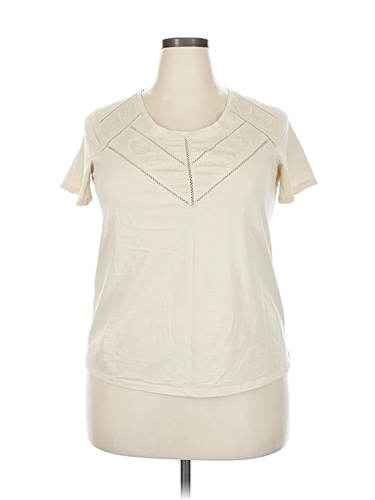 Pre-owned Coldwater Creek Short Sleeve Top Tan Keyhole Neckline Tops In Brown