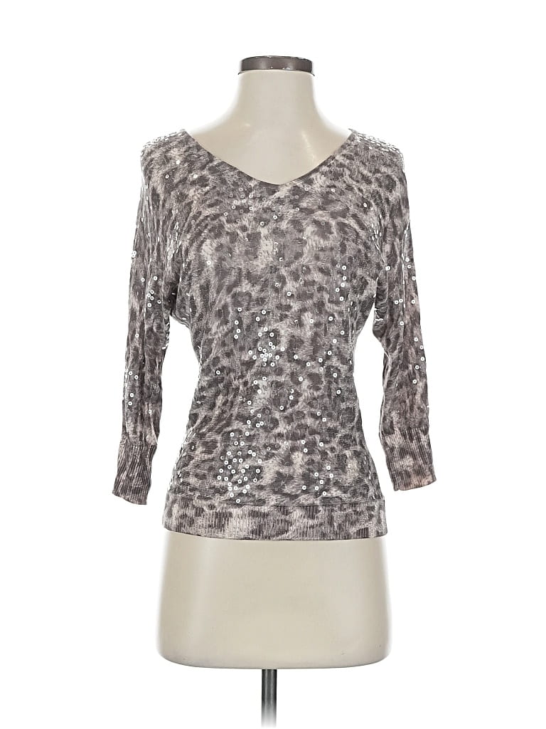 Pre-owned Inc International Concepts 3/4 Sleeve Top Gray Scoop Neck Tops