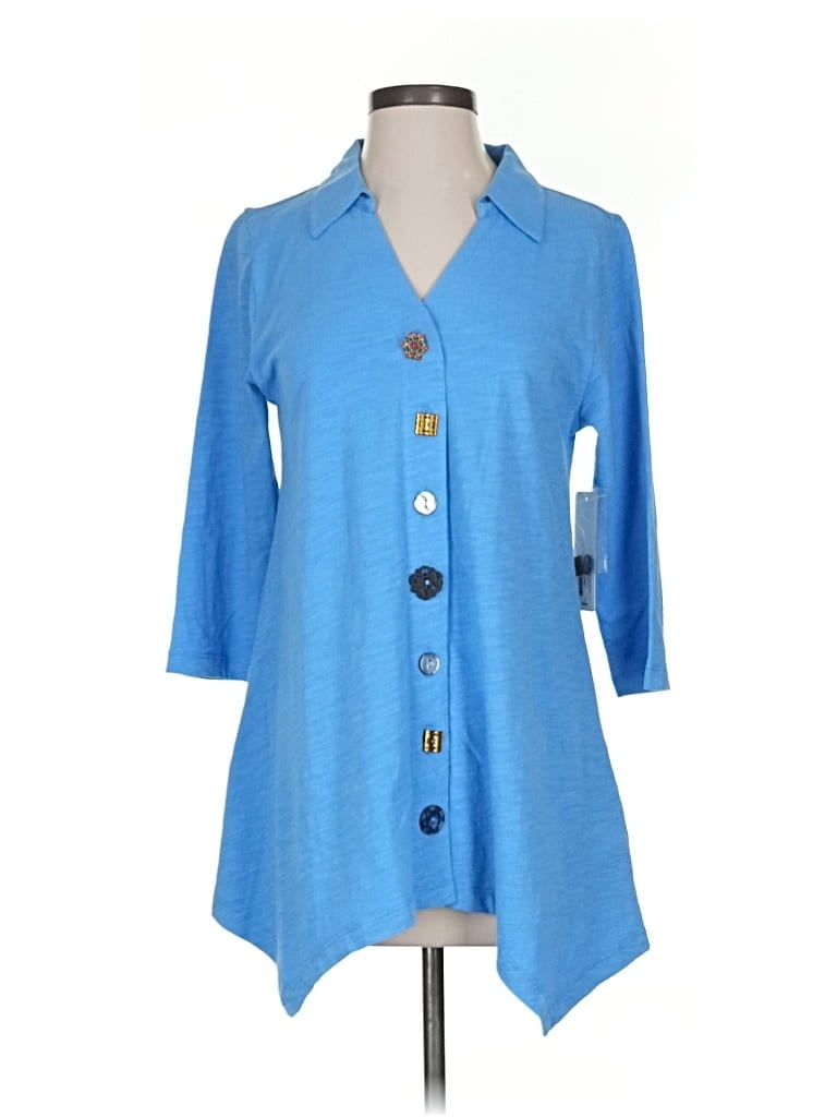 Pre-owned Soft Surroundings 3/4 Sleeve Button Down Shirt In Blue