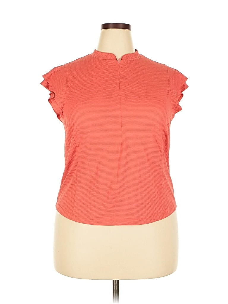 Pre-owned Calia Short Sleeve Top Orange Mock Neckline Tops