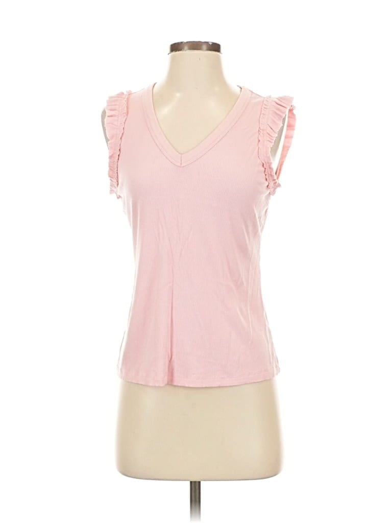 Pre-owned Nine West Short Sleeve Top Pink Solid Pattern V-neck Tops