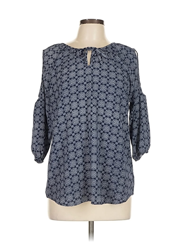 Pre-owned John Eshaya 3/4 Sleeve Blouse In Blue