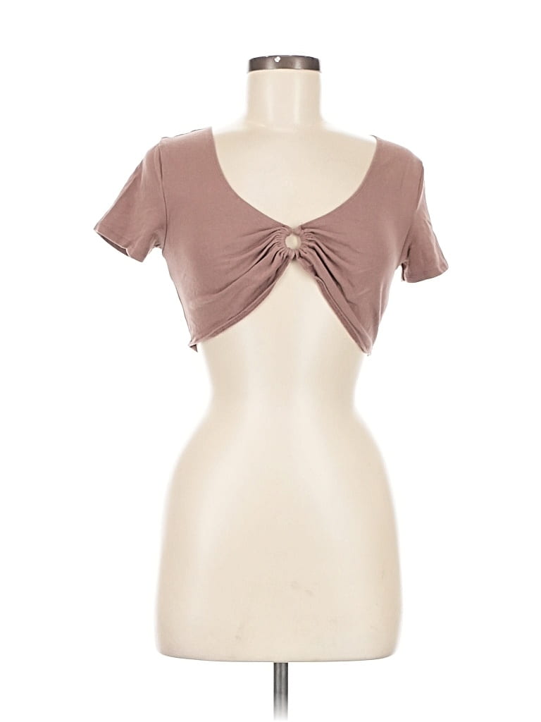 Pre-owned Garage Short Sleeve Top Brown Sweetheart Neckline Tops
