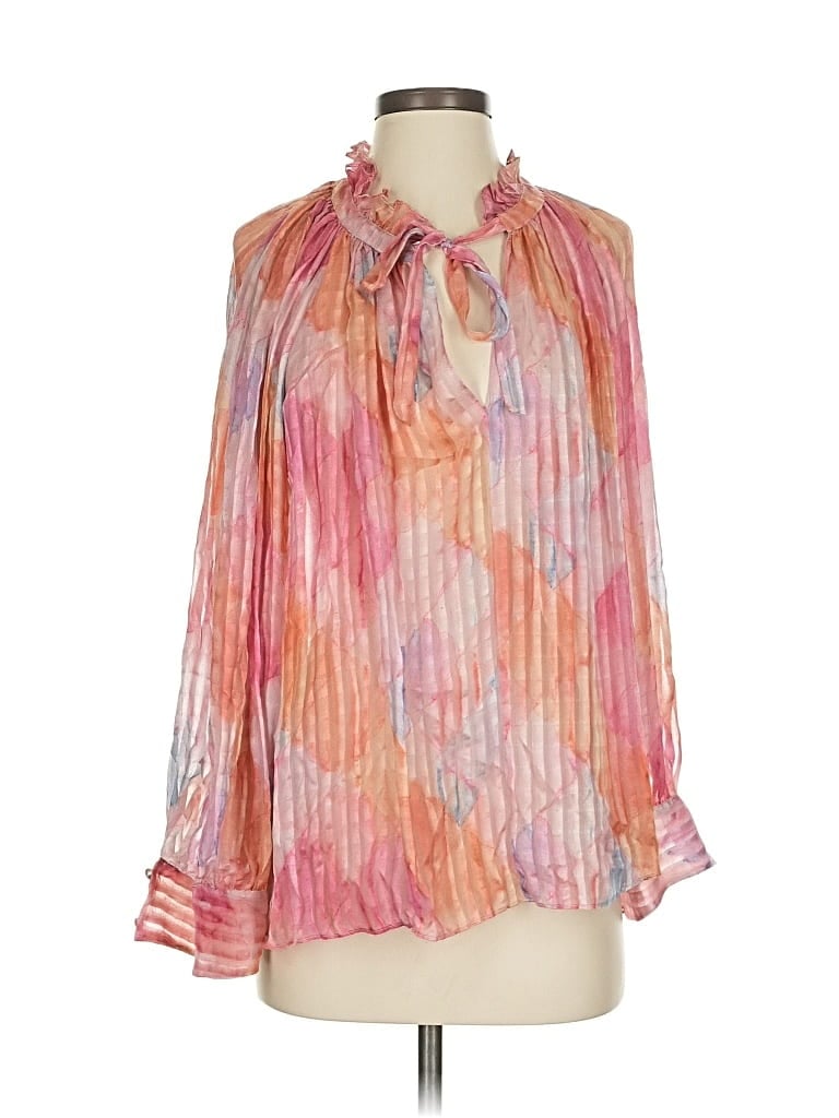 Pre-owned Loveshackfancy 3/4 Sleeve Silk Top Pink Tie Neck Tops