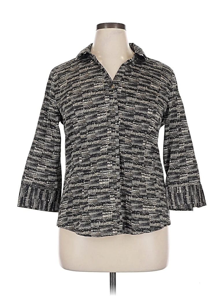 Pre-owned Dana Buchman 3/4 Sleeve Button Down Shirt In Gray