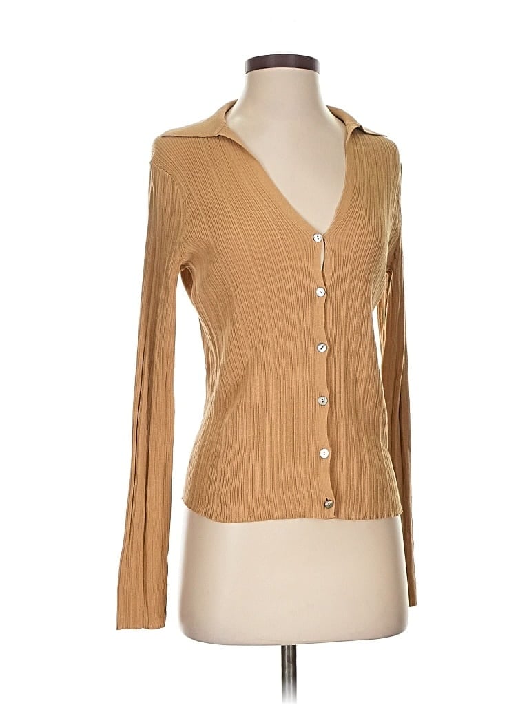 Pre-owned Vince Long Sleeve Top Tan Plunge Neckline Tops In Brown