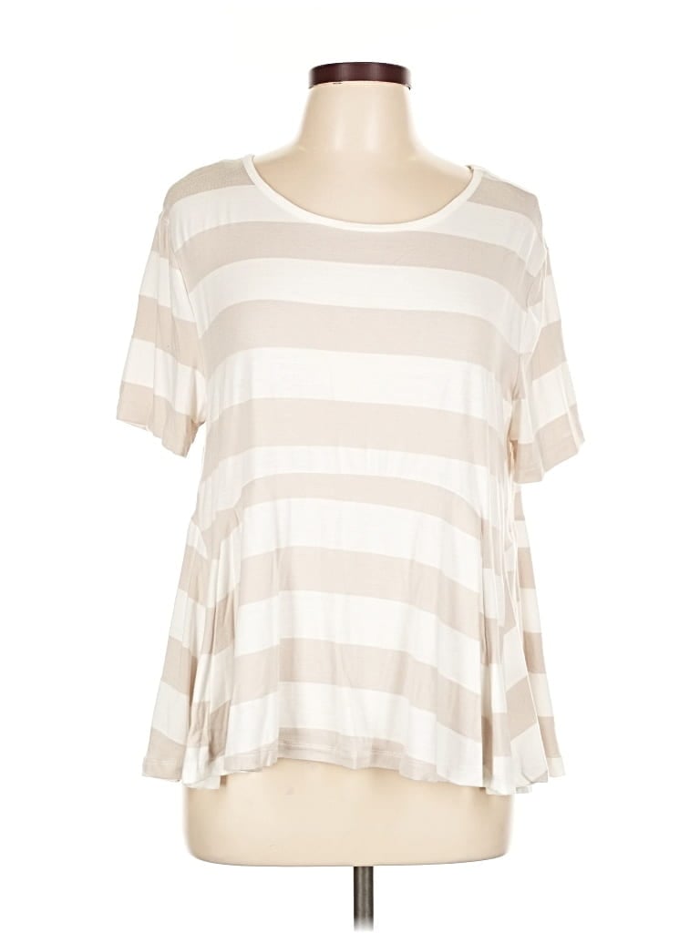 Pre-owned Everleigh Short Sleeve Top Ivory Scoop Neck Tops In White