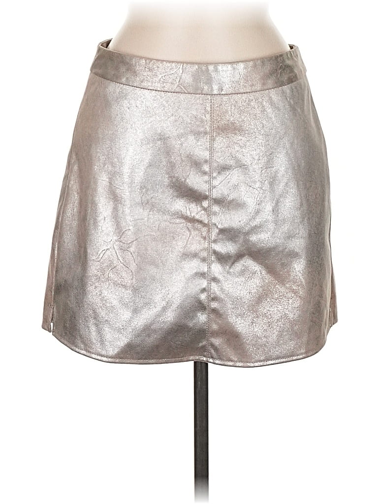 Pre-owned Cupcakes And Cashmere Faux Leather Skirt In Silver