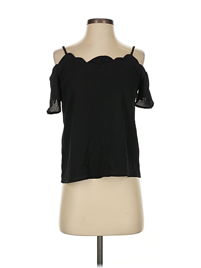 Pre-owned Monteau Short Sleeve Top Black Cold Shoulder Neckline Tops